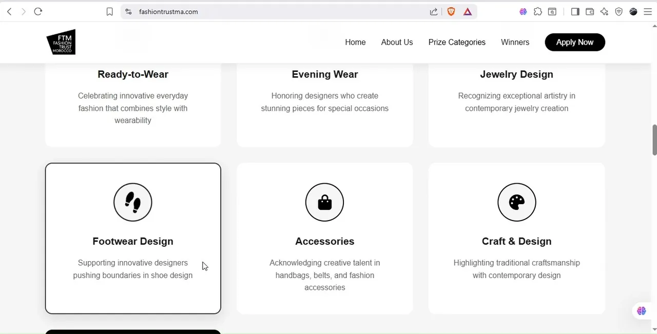Fashion Trust Morocco — prize categories grid